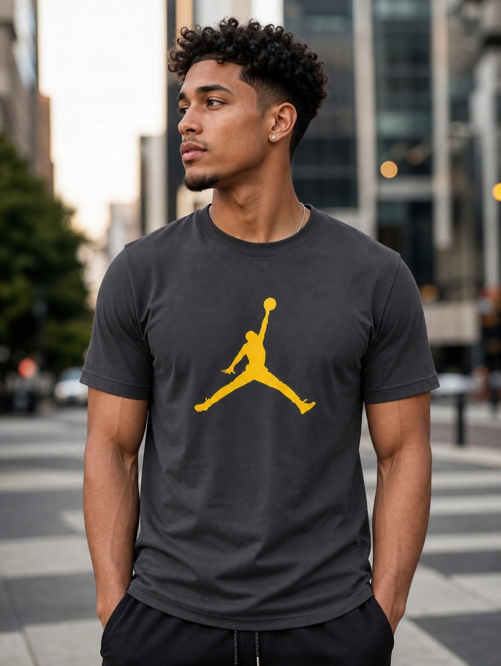 Men's Air Jordan Grey & Gold Jumpman Logo Short Sleeve Tee | Size M
